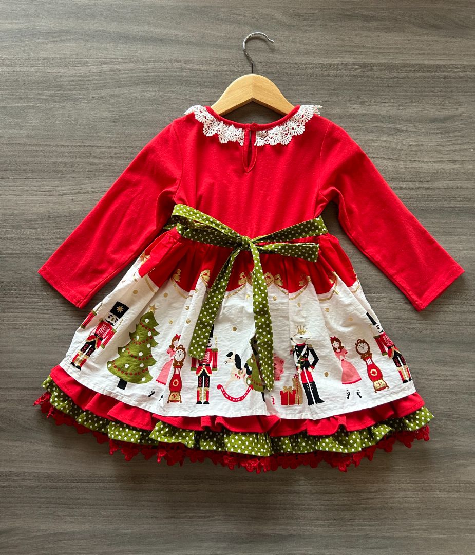 Red Counting Daisies Christmas Dress, 3T