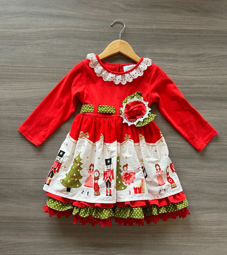 Red Counting Daisies Christmas Dress, 3T