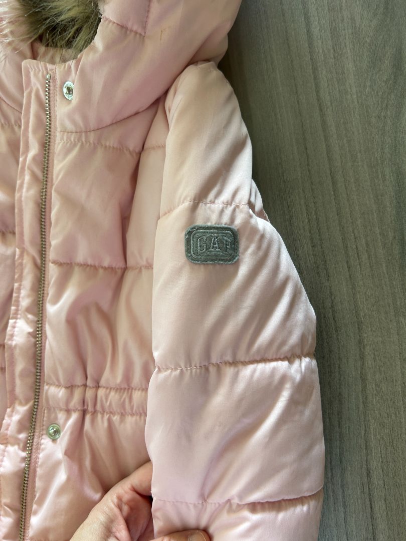 Girls Pink Puffer Jacket with Fur-Lined Hood - Size 3