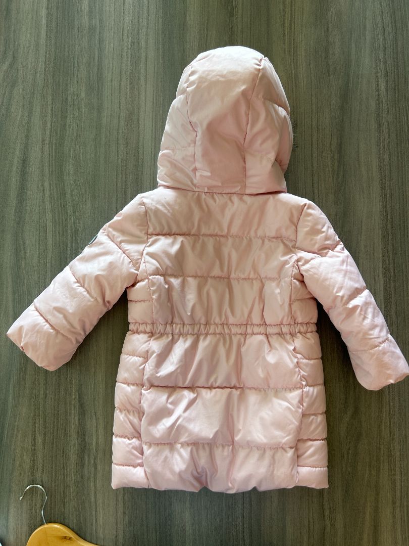 Girls Pink Puffer Jacket with Fur-Lined Hood - Size 3