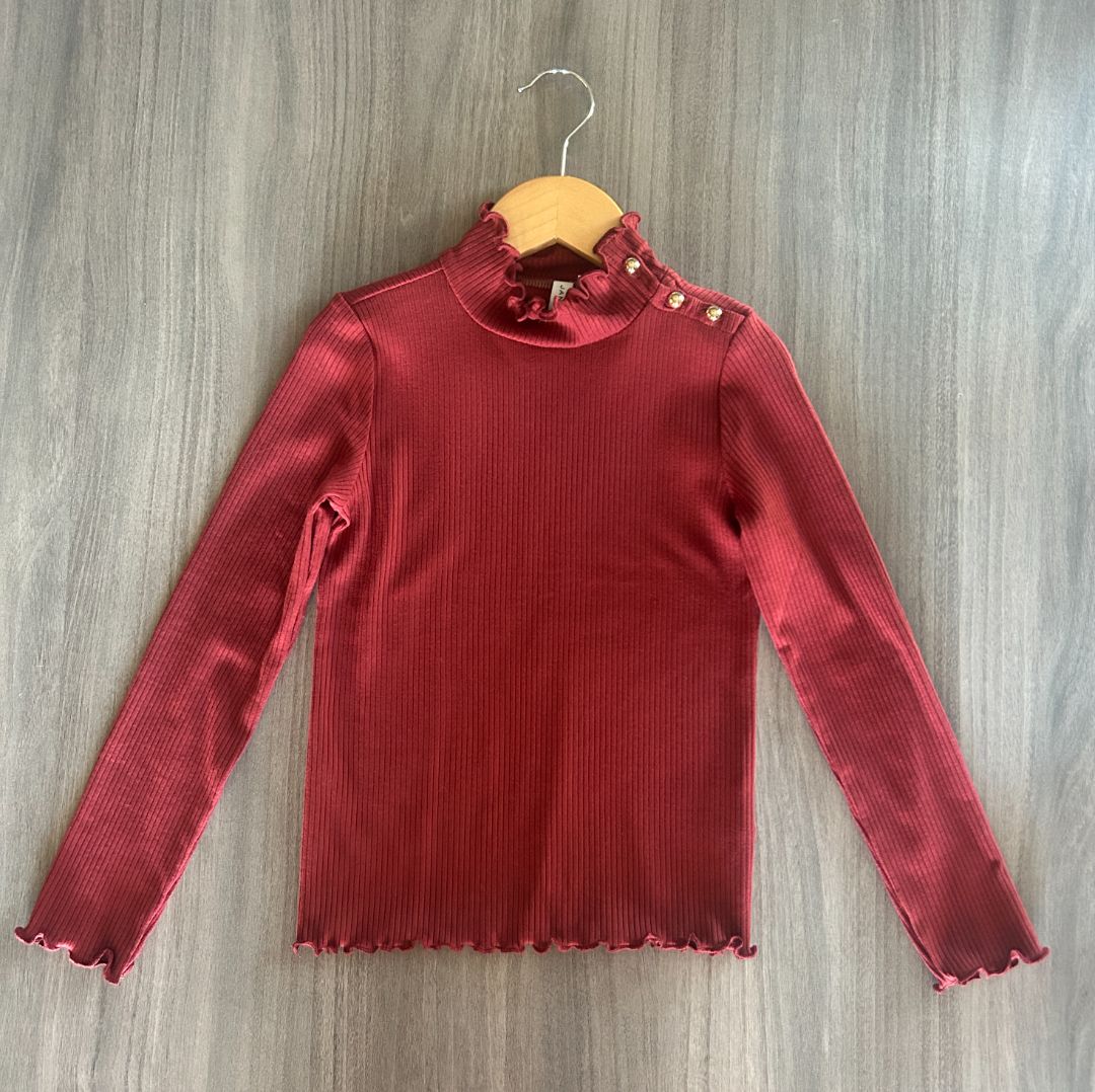 Girls, Burgundy, Janie and Jack Ribbed Turtleneck, Size 5