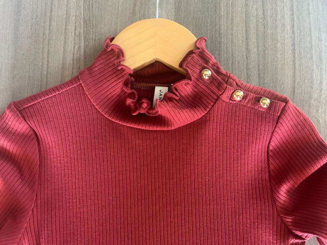 Girls, Burgundy, Janie and Jack Ribbed Turtleneck, Size 5